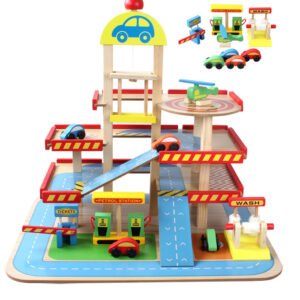 Conjunto de brinquedos infantil, grande, tridimensional, três andares, estacionamento de madeira